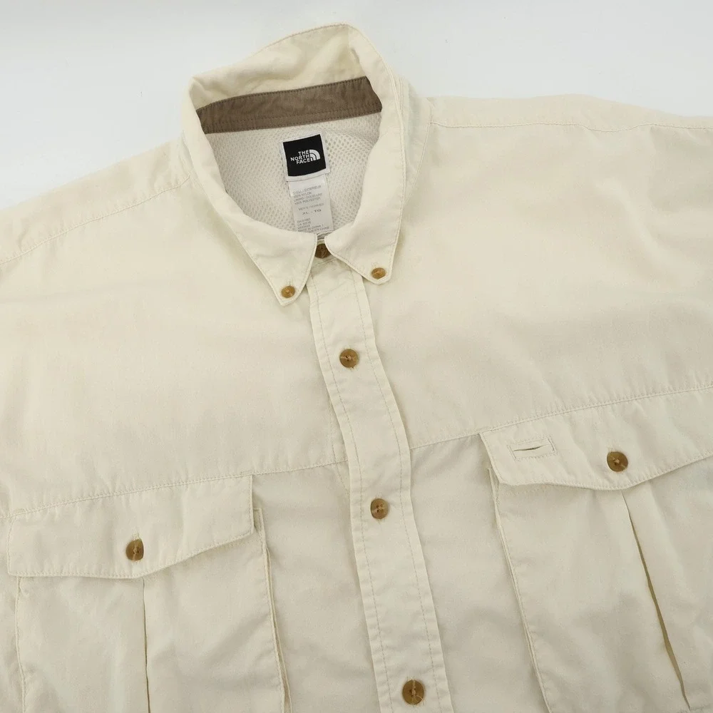The North Face Mens XL Nylon  Long Sleeve‎ Button Up Shirt Beige Vented - Flaws